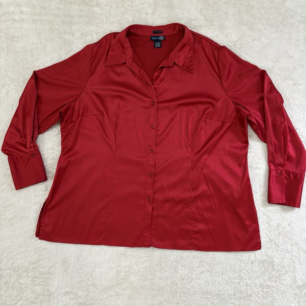 Venezia Jeans Womens 22/24 Red Satin Button Up Blouse Y2K Plus Size Stretch